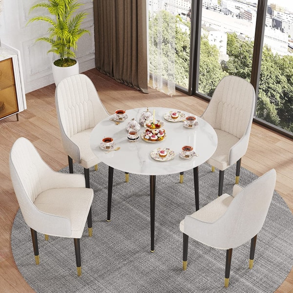 Wisfor matbord, bordsskiva i marmor, rund 80 cm, matbord i vit marmor, 2-sits
