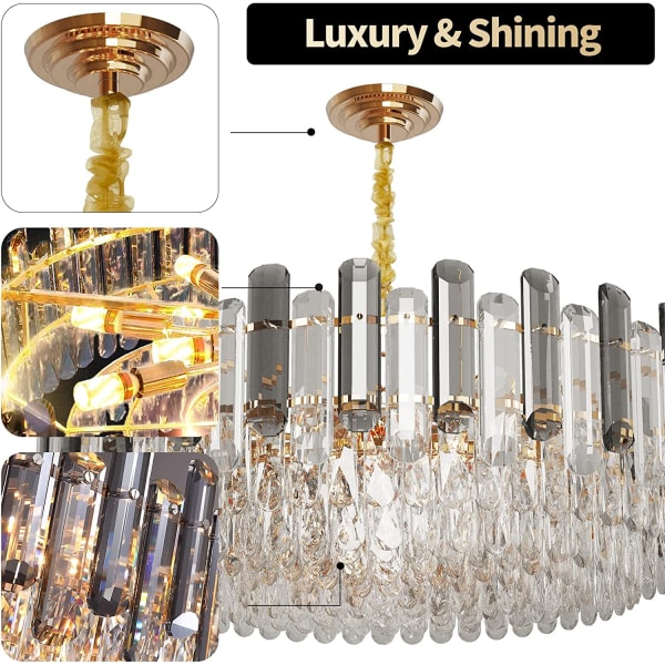 Wisfor Modern Luxury Rund Kristallkrona, 80 cm, 5-vånings takhängande taklampa, med 15 glödlampor, modern belysningsarmaturlampa