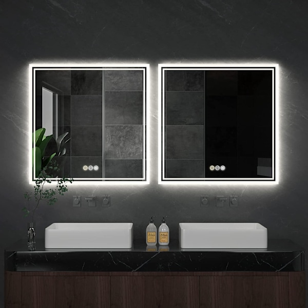 Wisfor LED badrumsspegel, 800 x 800 mm, bakgrundsbelyst väggmonterad sminkspegel, fyrkantig sminkspegel, för smink och rakning