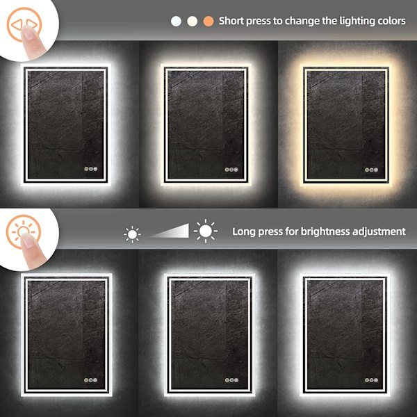 Wisfor LED badrumsspegel, 600 x 800 mm, dimbar väggmonterad sminkspegel, med demister Pad Touch Sensor Bakgrundsbelyst rektangel sminkspegel