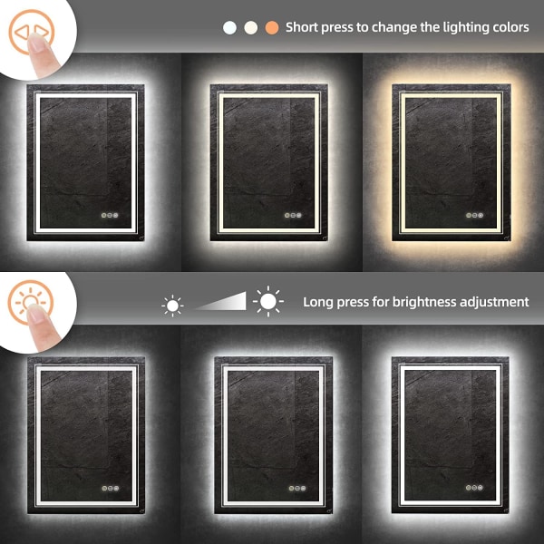 Wisfor LED badrumssminkaspegel, 500x700 mm, dimbar frontljus & bakgrundsbelysta dubbla speglar, med väggminne anti-dimma, upplyst sminkspegel