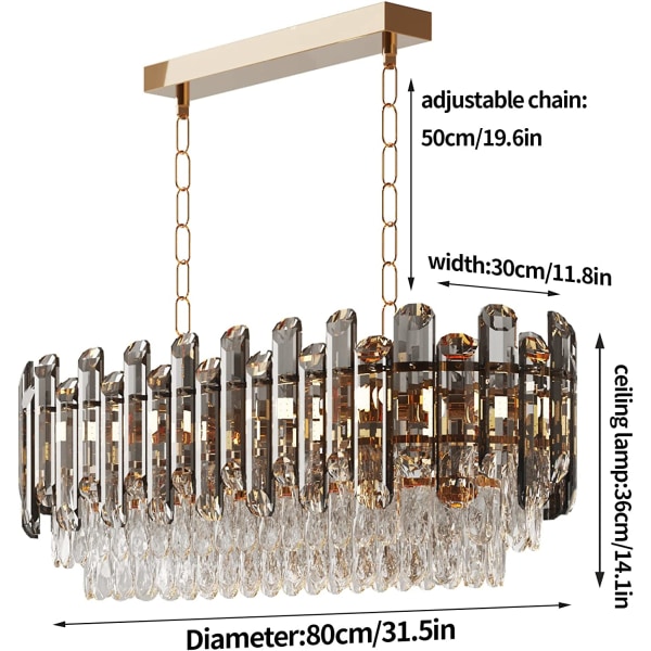 Wisfor lyxig rund kristallkrona, 80 cm, 3-vånings takhängande taklampa, med 8 glödlampor, modern belysningsarmaturlampa