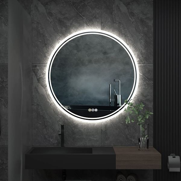 Wisfor LED badrumsspegel, 800 x 800 mm, rund upplyst väggmonterad sminkspegel, med demister Pad + Smart Touch Button Makeup Mirror