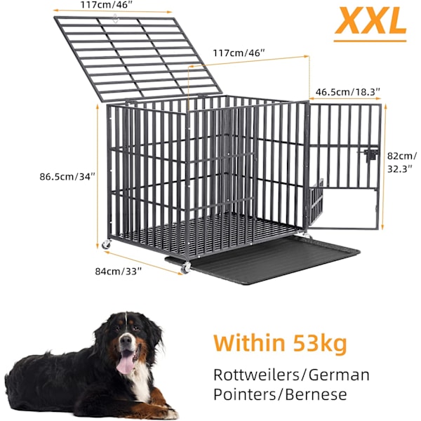 Wisfor Hundbur XXL, hundlåda, stor hundtransportlåda metall kennel black