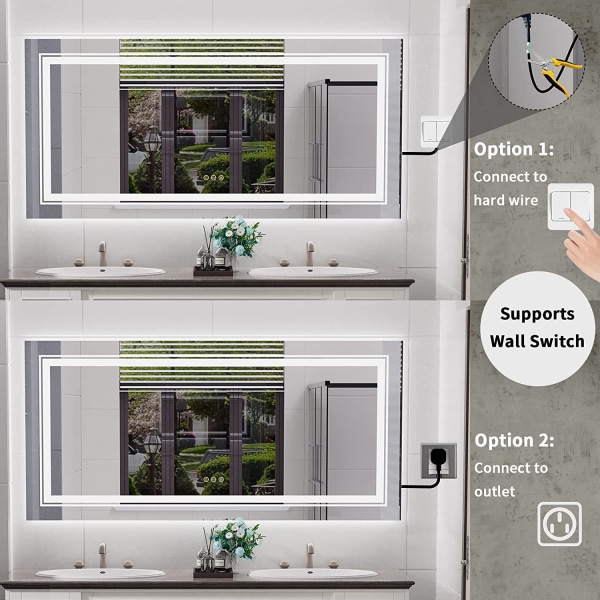 Wisfor stor LED badrumsspegel, 1600x800 mm, dimbar belyst väggmonterad belyst sminkspegel, Smart Touch Switch Sminkspegel