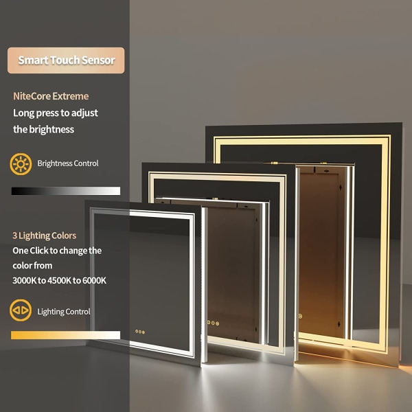 Wisfor LED badrumsspegel, 900x900 mm, dimbar upplyst spegel, med touchsensor, vattentät väggmonterad fyrkantig sminkspegel