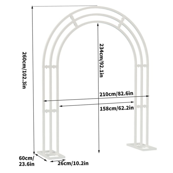 Wisfor White Wedding Arch Stand, 3-lagers trädgårdsbakgrund i metall, 200x60x260cm, Arch Frame Pergola Stand för utomhuslokaler white