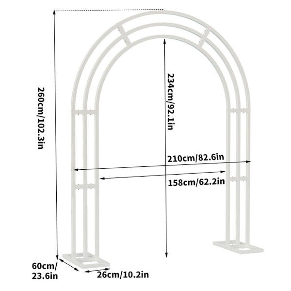 Wisfor White Wedding Arch Stand, 3-lagers trädgårdsbakgrund i metall, 200x60x260cm, Arch Frame Pergola Stand för utomhuslokaler white