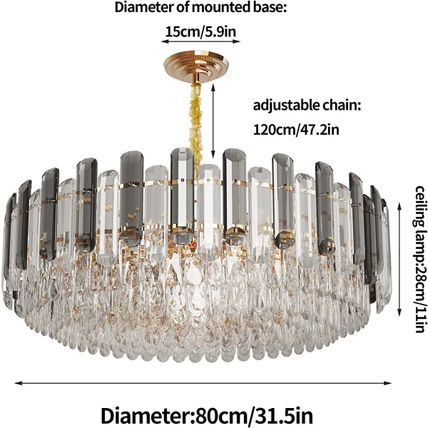 Wisfor Modern Luxury Rund Kristallkrona, 80 cm, 5-vånings takhängande taklampa, med 15 glödlampor, modern belysningsarmaturlampa
