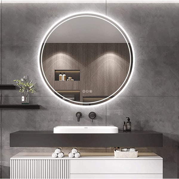 Wisfor LED badrumsspegel, 800 x 800 mm, rund upplyst väggmonterad sminkspegel, med demister Pad + Smart Touch Button Makeup Mirror