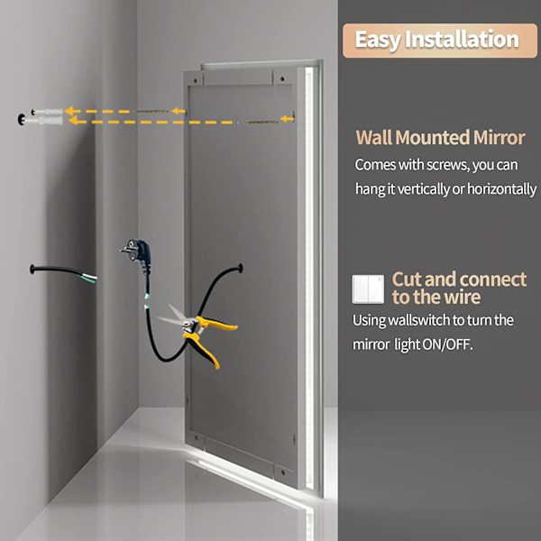 Wisfor LED badrumsspegel, 900x900 mm, dimbar upplyst spegel, med touchsensor, vattentät väggmonterad fyrkantig sminkspegel