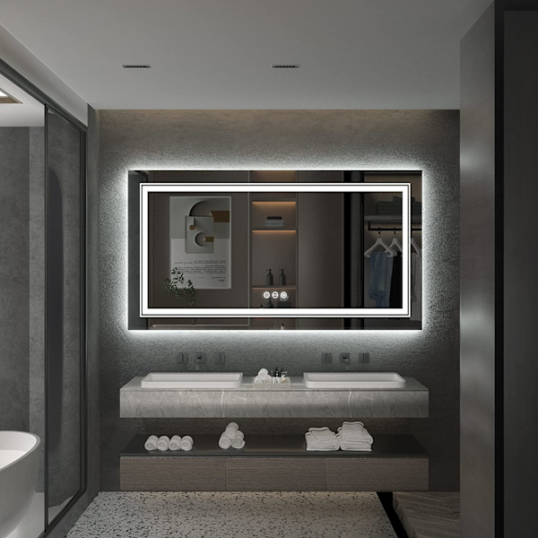 Wisfor stor LED badrumsspegel, 1510x780 mm, dimbar belyst väggmonterad belyst sminkspegel, med anti-dimma Smart Touch Switch sminkspegel