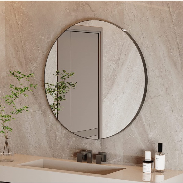Wisfor rund väggspegel, 800 mm, svart, aluminiuminramad modern metallinramad cirkel sminkspegel, för badrum, entréhall