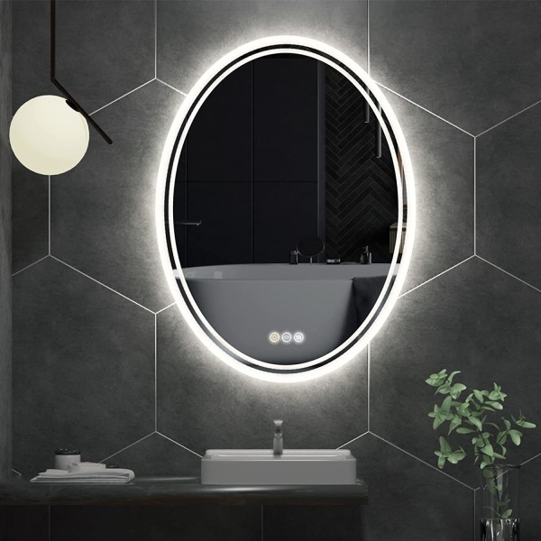 Wisfor Oval LED-badrumsspegel, 600 x 800 mm, belyst, dimbar väggbelyst sminkspegel, med anti-dim Smart Switch-belysning sminkspegel
