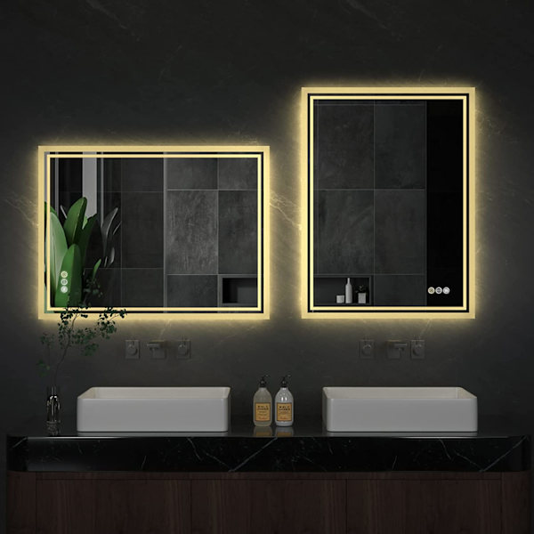 Wisfor LED badrumsspegel, 600 x 800 mm, dimbar väggmonterad sminkspegel, med demister Pad Touch Sensor Bakgrundsbelyst rektangel sminkspegel
