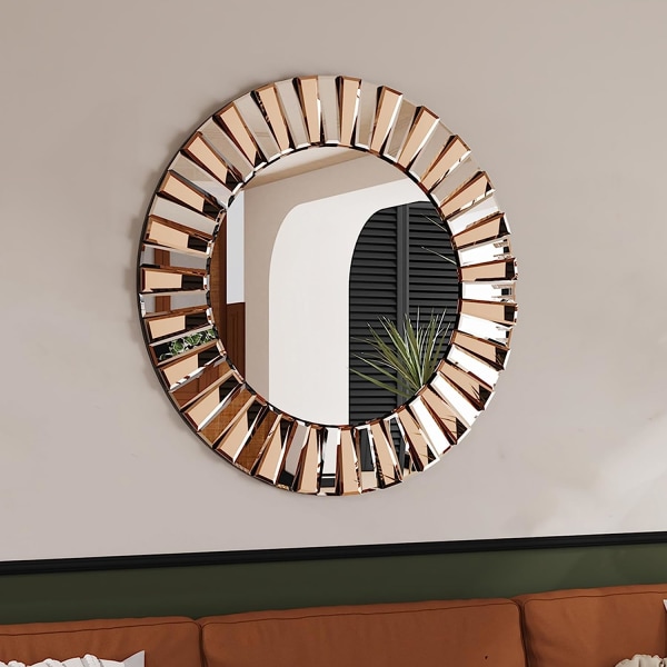 Wisfor Hall konstväggspegel Dekorativa, runda gyllene och silverhängda speglar 60 cm, elegant konstnärlig look 5 mm premiumglas 3D stereoskopisk