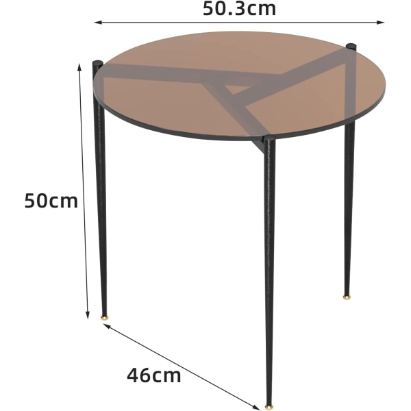 Wisfor sidobord, moderna minimalistiska gavelbord, cirkelformad diameter 50 cm, nattduksbord Högglans brunt tonat härdat glas.