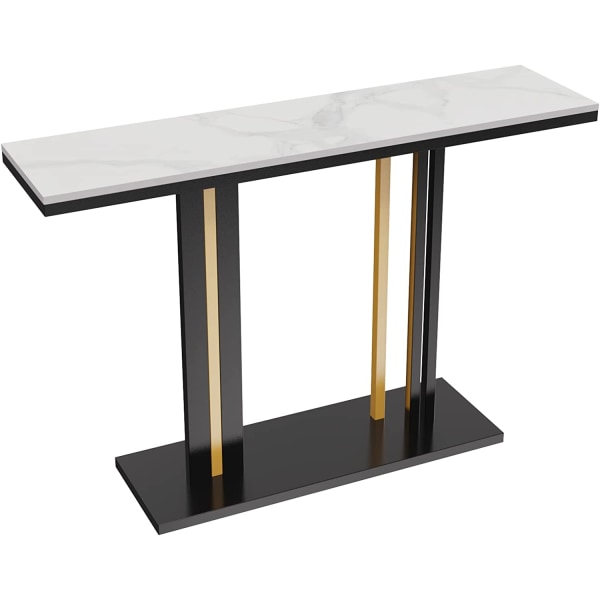 Wisfor Marble Console Bord, lyxiga moderna hallbord, 118x30x78cm, marmor bordsskiva, med svart och guld geometrisk linje piedestal, för heminredning
