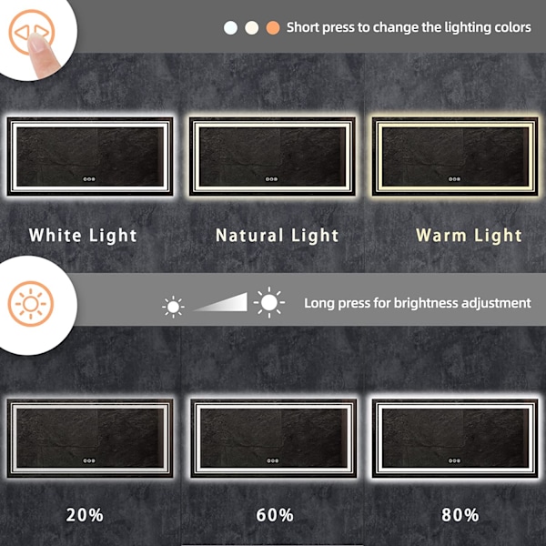 Wisfor LED-badrumsspegel, belyst väggmonterad sminkspegel, med tryckskyddsknapp, dubbelbelysning, bakgrundsbelyst spegel, 1050x500 mm