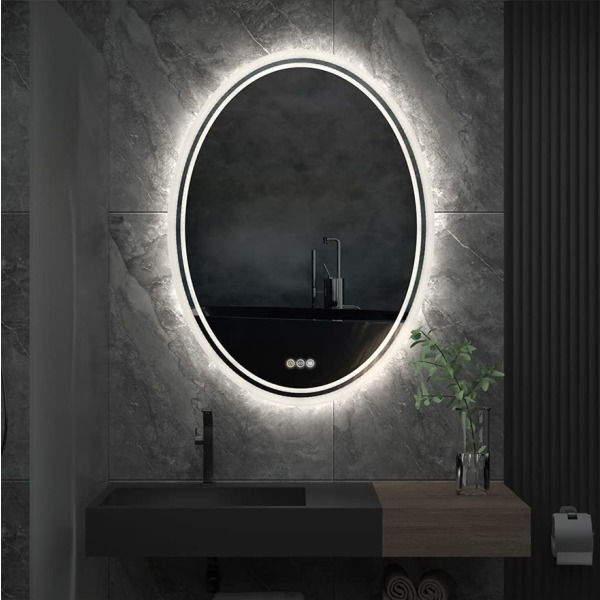 Wisfor LED badrumssminkaspegel, 500 x 700 mm, oval dimbar väggbelyst spegel, sminkrakspegel
