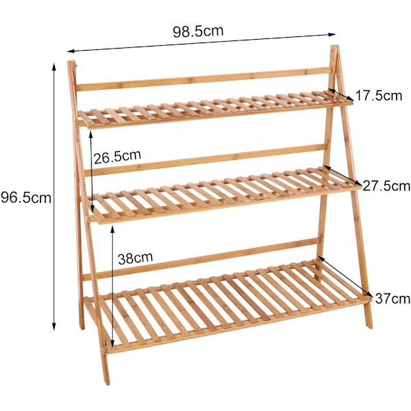 Wisfor 3-vånings växtställ i bambu, blomställ utomhus inomhus, hopfällbart växtställ, steghylla hörnplanteringsbord, 100 cm