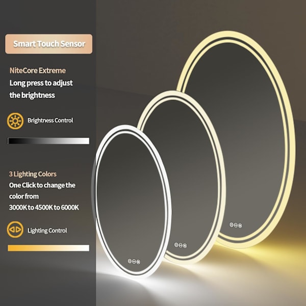 Wisfor Oval LED-badrumsspegel, 600 x 800 mm, dimbar väggmonterad belyst sminksspegel med anti-dimfunktion och smart strömbrytare