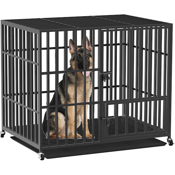 Wisfor Hundbur XXL, hundlåda, stor hundtransportlåda metall kennel black