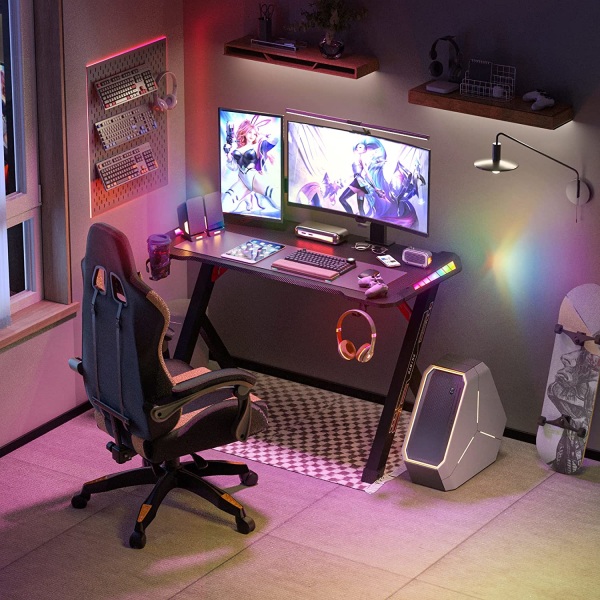 Wisfor datorspelbord, RGB LED, litet spelbord, 100 cm x 60 cm, kolfibersvarta stationära spelbord
