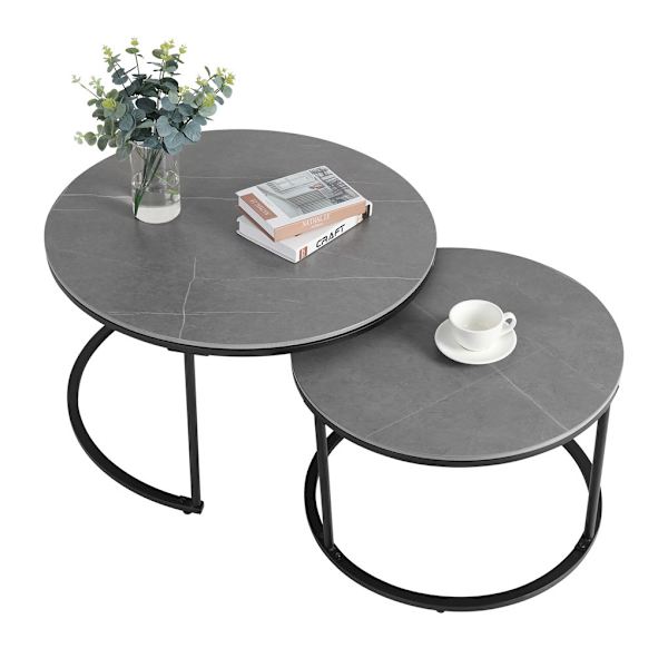 Wisfor Set med 2 bord, Soffbord, Sidobord, Marmorbord Grey