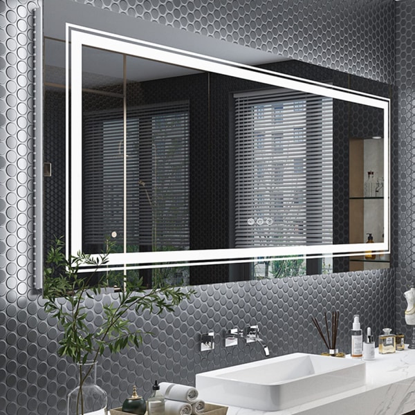 Wisfor LED-badrumsspegel, belyst väggmonterad sminkspegel, med tryckskyddsknapp, dubbelbelysning, bakgrundsbelyst spegel, 1050x500 mm