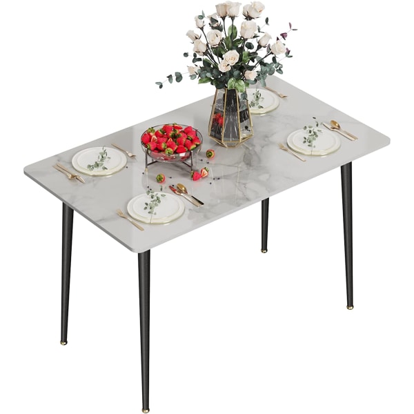Wisfor köksmatbord, bordsskiva i marmor, rektangulär 120 cm skiva med modern vit marmoreffekt, matbord 4-sits med avsmalnande metallben white