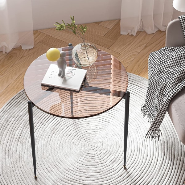 Wisfor sidobord, moderna minimalistiska gavelbord, cirkelformad diameter 50  cm, nattduksbord Högglans brunt tonat härdat glas. b9b3 | Fyndiq