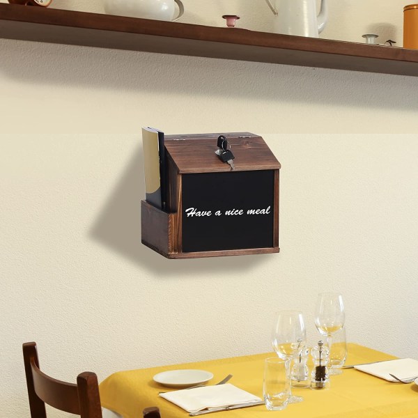 Wisfor Wooden Suggestion Box, Låsbar, Väggmonterad Valurna, med Pocket Drop Box Multi-purpose Donation Box, med Blackboard 21x16,5x20cm