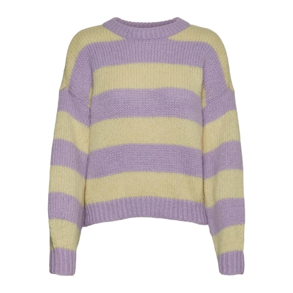 Randig o -hals stickad tröja - lila/gul Purple S