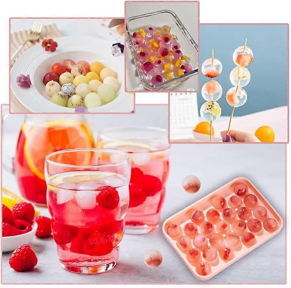 Silikonform för isbitar med lock, rund isbitsform gör 25 mini sfäriska isbitar för cocktails (1-pack rosa)