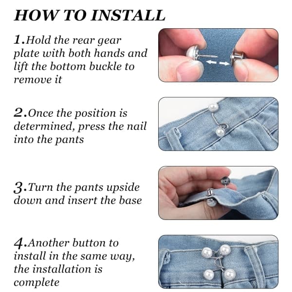 4 set pärlknappar i denim Justerbart midjespänne