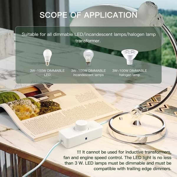 LED Dimmer Switch 3W-100W, Rotary Switch for Lights 220-240V, Compatible with Dimmable LED Lamps