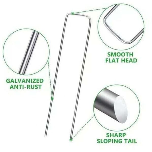 Sett med 50 galvaniserte stålfestepinner for ugressduk - 200x40mm - Ø2.5mm
