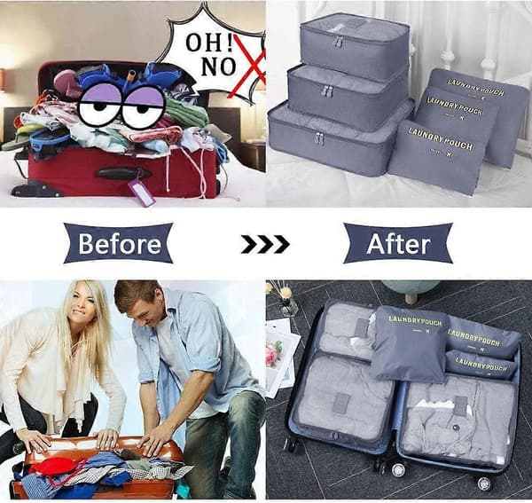 Researrangör Packväskor, 6 st Resepackningskuber Set för Kläder Resebagage Organiseringsväskor