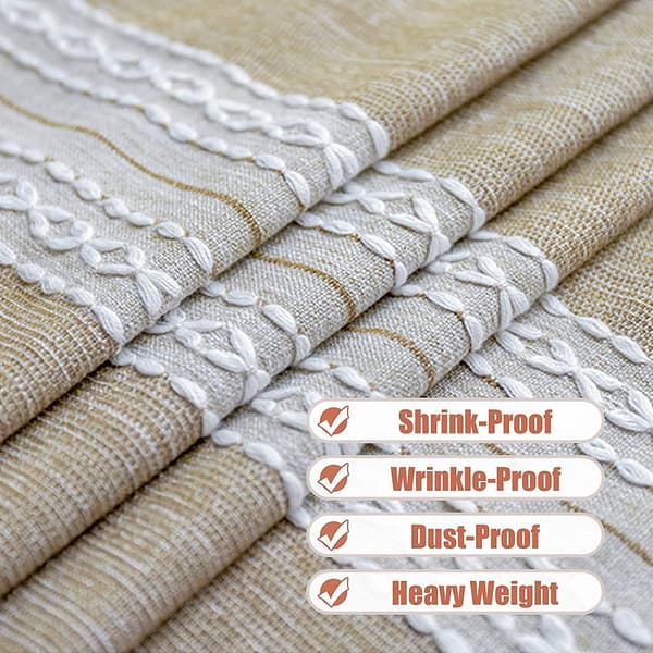 Cotton and Linen Tablecloth with Pompoms for Kitchen, Dining Room, Rectangular/Oblong Wrinkle-Free Tablecloths (140 x 220 cm, 6-8 Seats)
