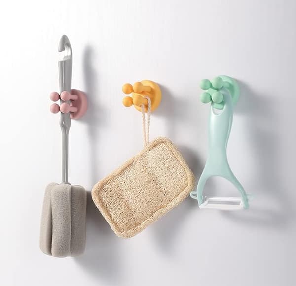 4 stk silikon tannbørsteholdere multifunksjonelle selvklebende kroker.