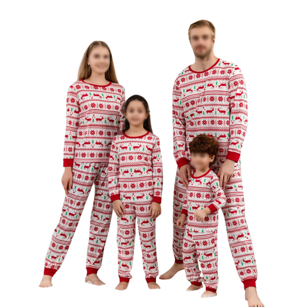 Kvinnor Män Barn Crew Neck Matchande Familj Pyjamas Set Jul Toppar Och Byxor Nattkläder, Färg: Röd, Storlek: Barn 6-7 År Ålder