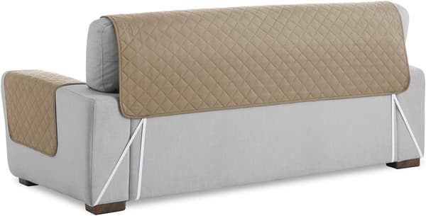 Beige sofföverdrag, 3-sits. Vändbar quiltad C
