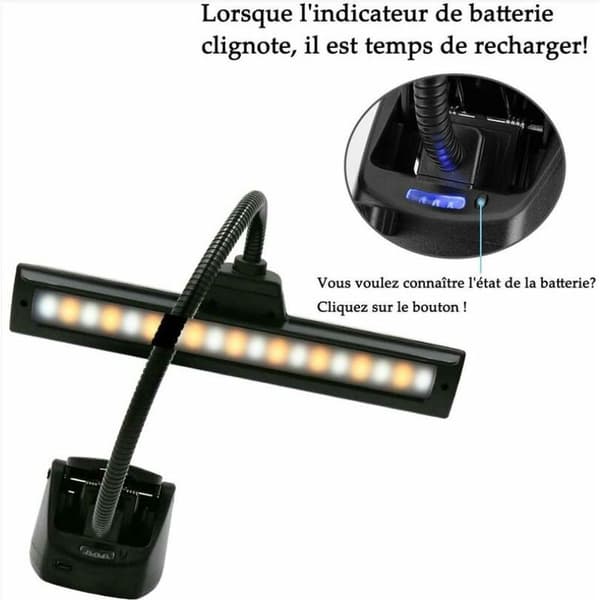 BF Nodelampe, 3 farvetemperaturer, 9 dæmpbare tilstande, DJ Piano Sengelampe, USB-opladerkabel