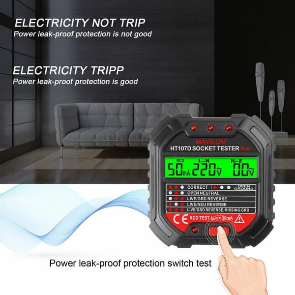 Socket Tester Earth Wire Phase Tester Compatible with EU Regulation HT107D