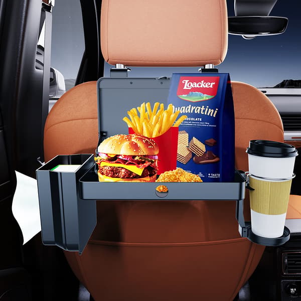 Car Backseat Headrest Organizer Storage Box with Tissue Holder Cup Holder Tray Hook
