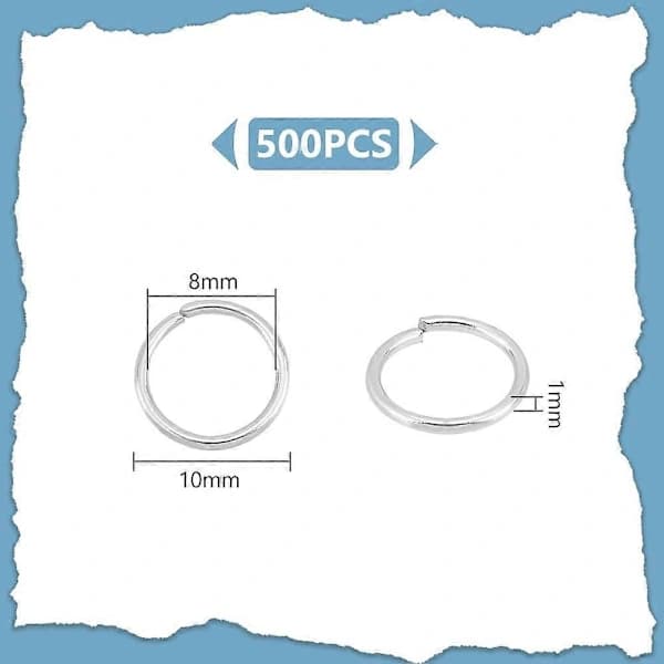500 stk. 10 mm åbne springringe 18 gauge rustfrit stål runde springringe smykketilbehør til DIY armbånd