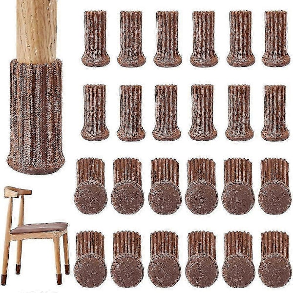 24 stk Stolstrømper Høy Elastisk Møbelstrømper Puter Sklisikre Stoler Brun Brown