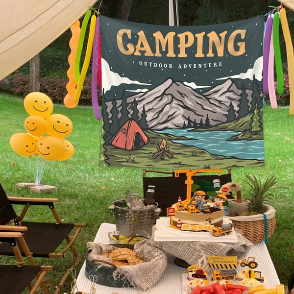 Camping hængende stofbaggrund, ins stil hængende stof