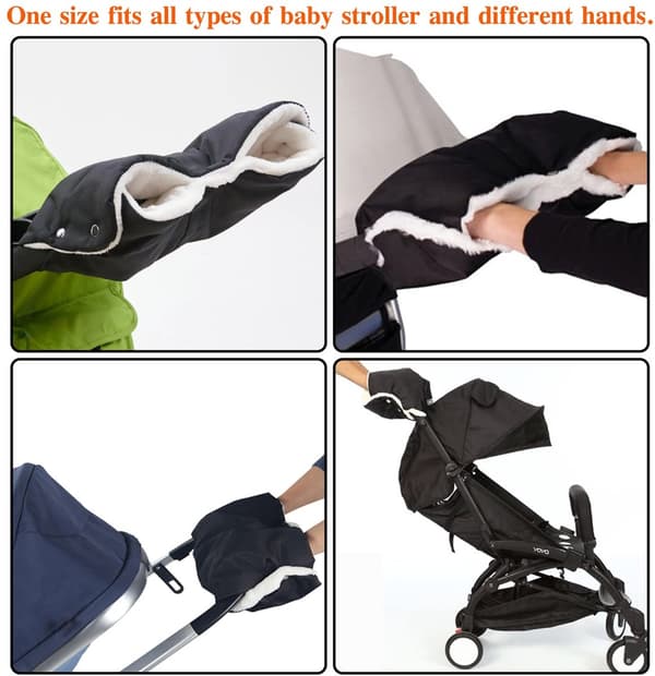 Stroller Mittens, Warm Frost and Windproof Stroller Mittens with Plush Lining Winter Accessories for Strollers, Black